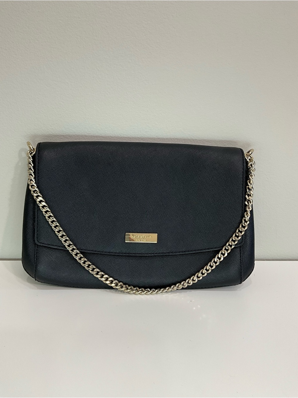 KATE SPADE Greer Laurel Way Black Saffiano Leather Chain Shoulder Bag
